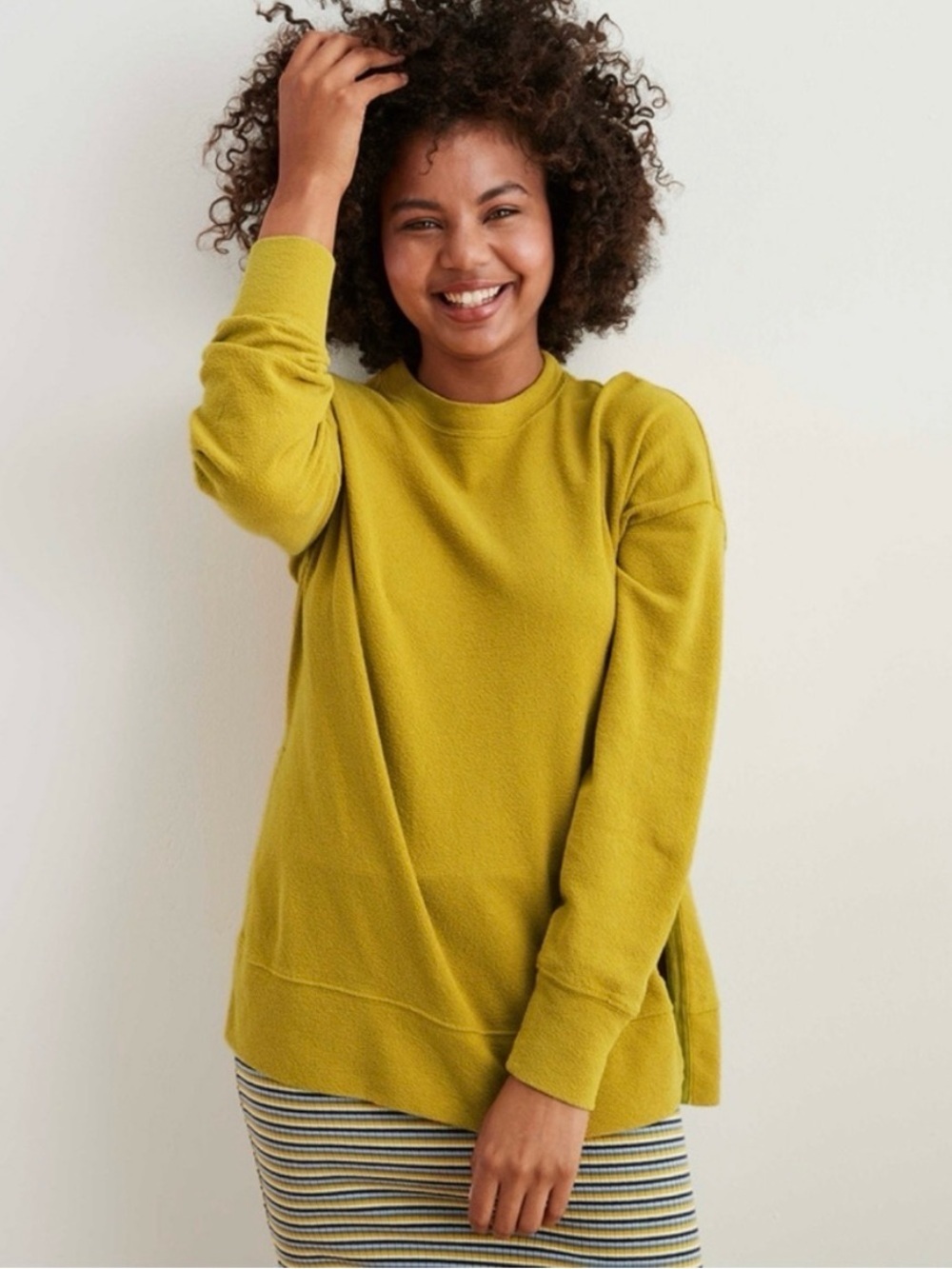 Aerie Oversized Crewneck Golden Mustard Yellow Tunic Sweater Size Large